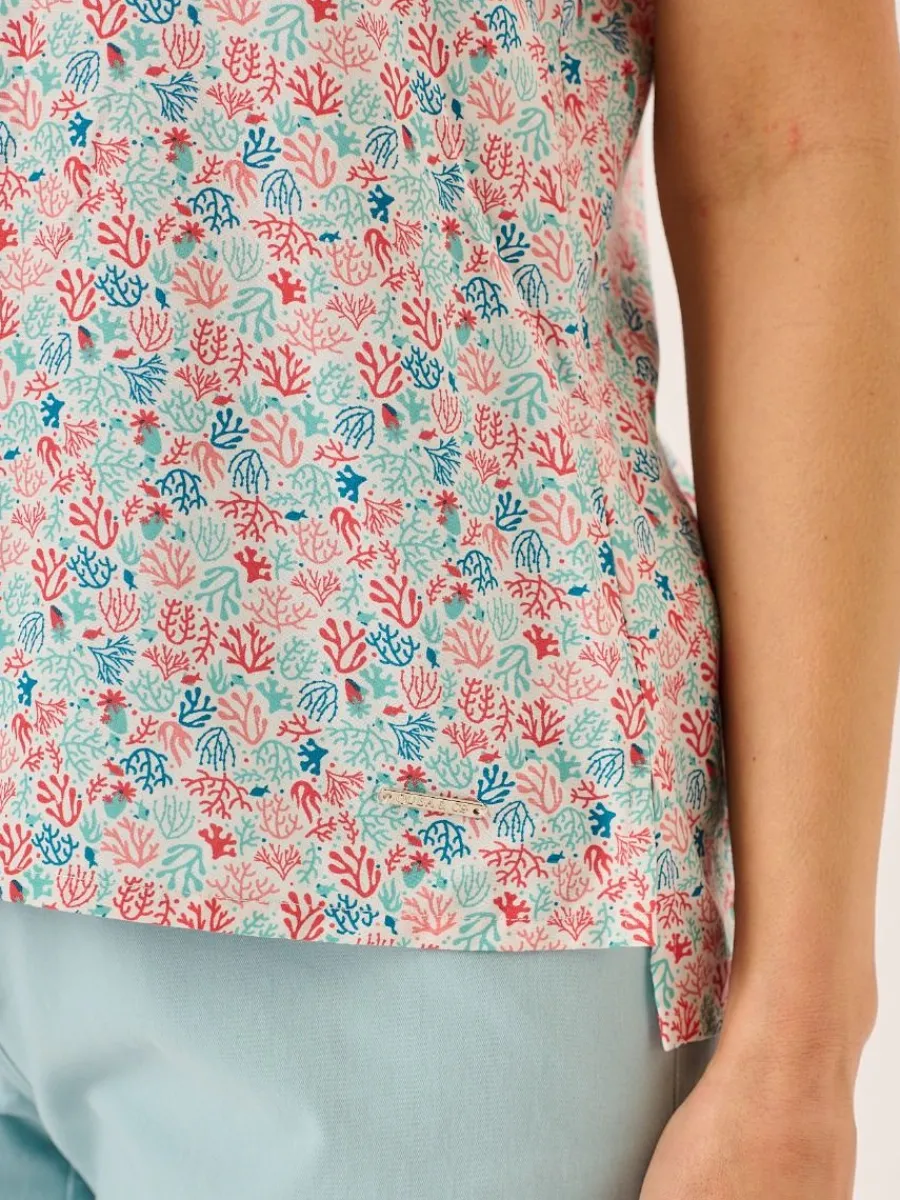 coral_and_teal_nautical_p_9.webp Quba & Co Coral And Teal Nautical Print Sleeveless Vest Top - Elsie Fashion