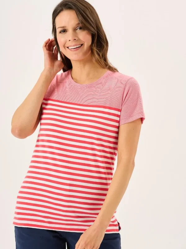 Quba & Co Coral And White Panelled Yarn Dye T-Shirt - Silva Best