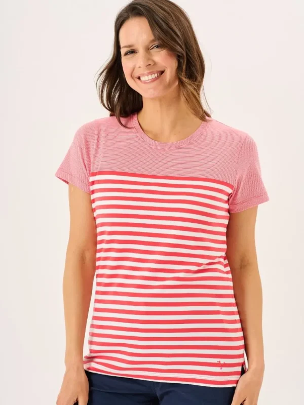 Quba & Co Coral And White Panelled Yarn Dye T-Shirt - Silva Best