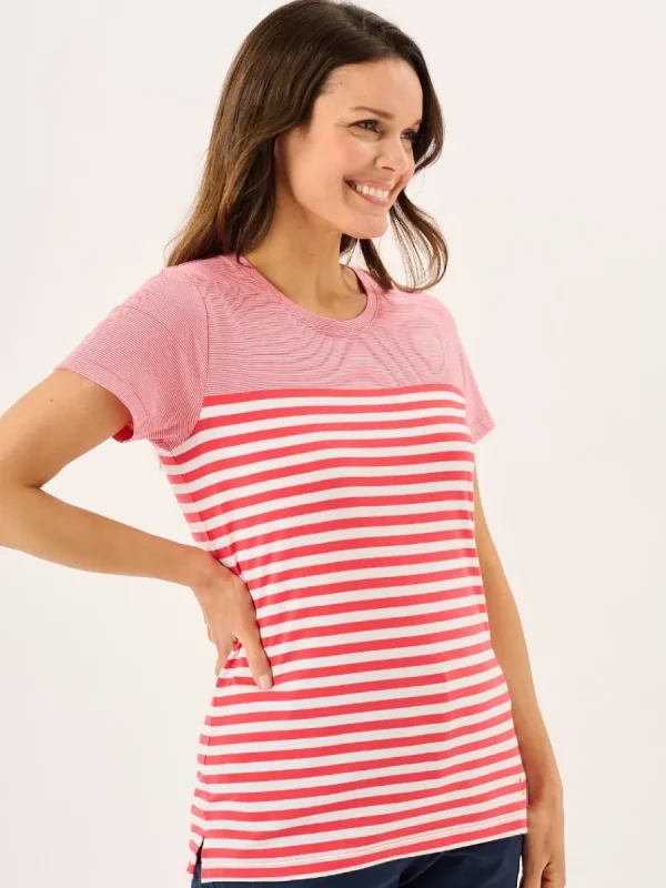 Quba & Co Coral And White Panelled Yarn Dye T-Shirt - Silva Best