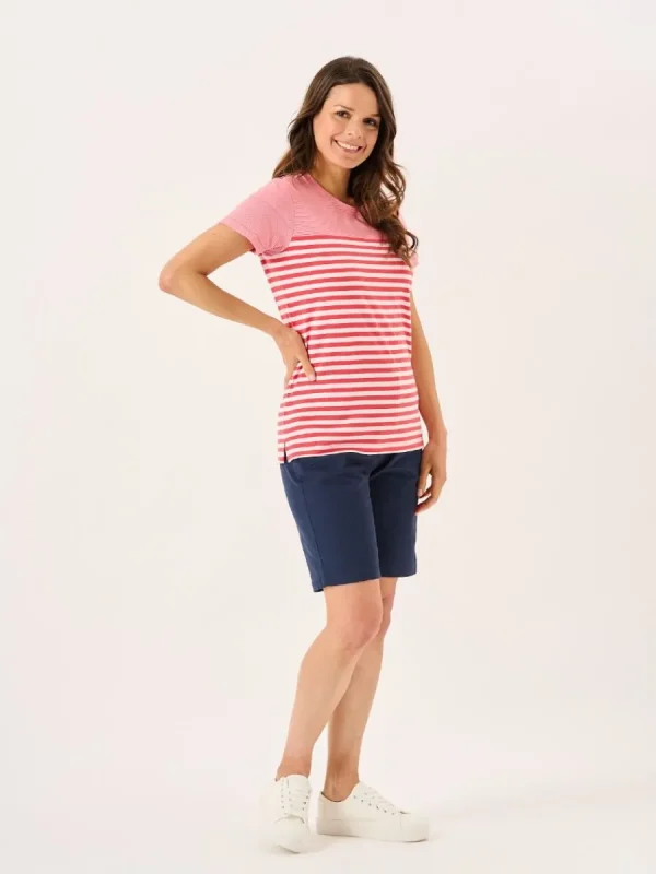Quba & Co Coral And White Panelled Yarn Dye T-Shirt - Silva Best