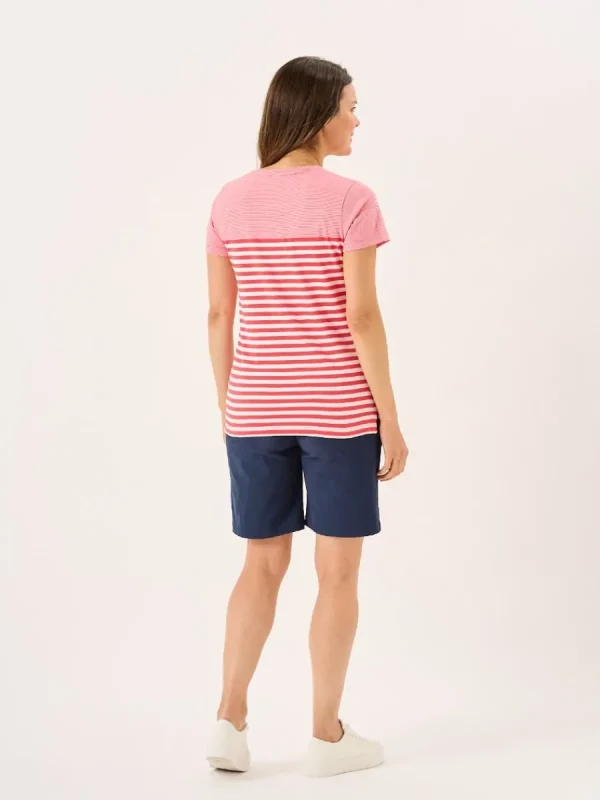 Quba & Co Coral And White Panelled Yarn Dye T-Shirt - Silva Best
