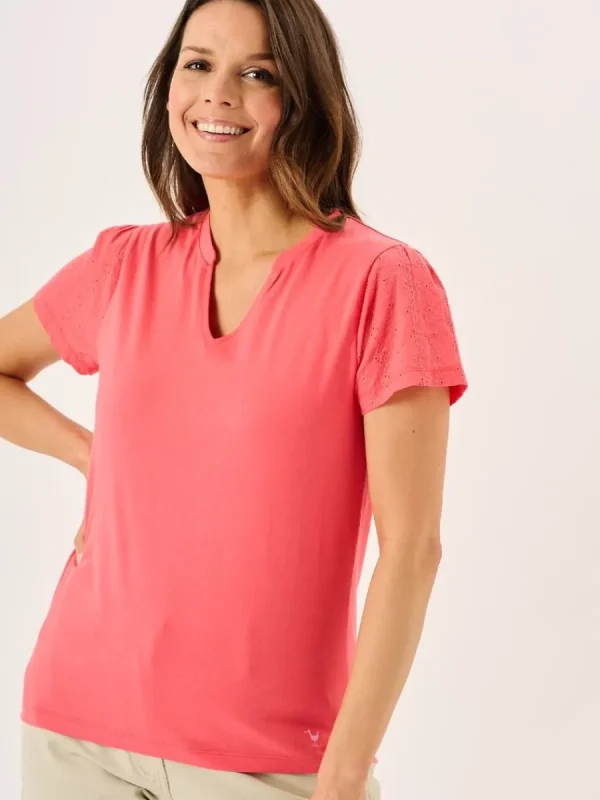 Quba & Co Coral Short Broderie Sleeved T-Shirt - Leela Online