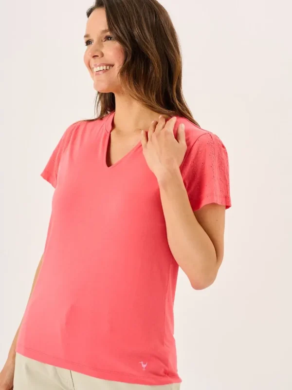 Quba & Co Coral Short Broderie Sleeved T-Shirt - Leela Online