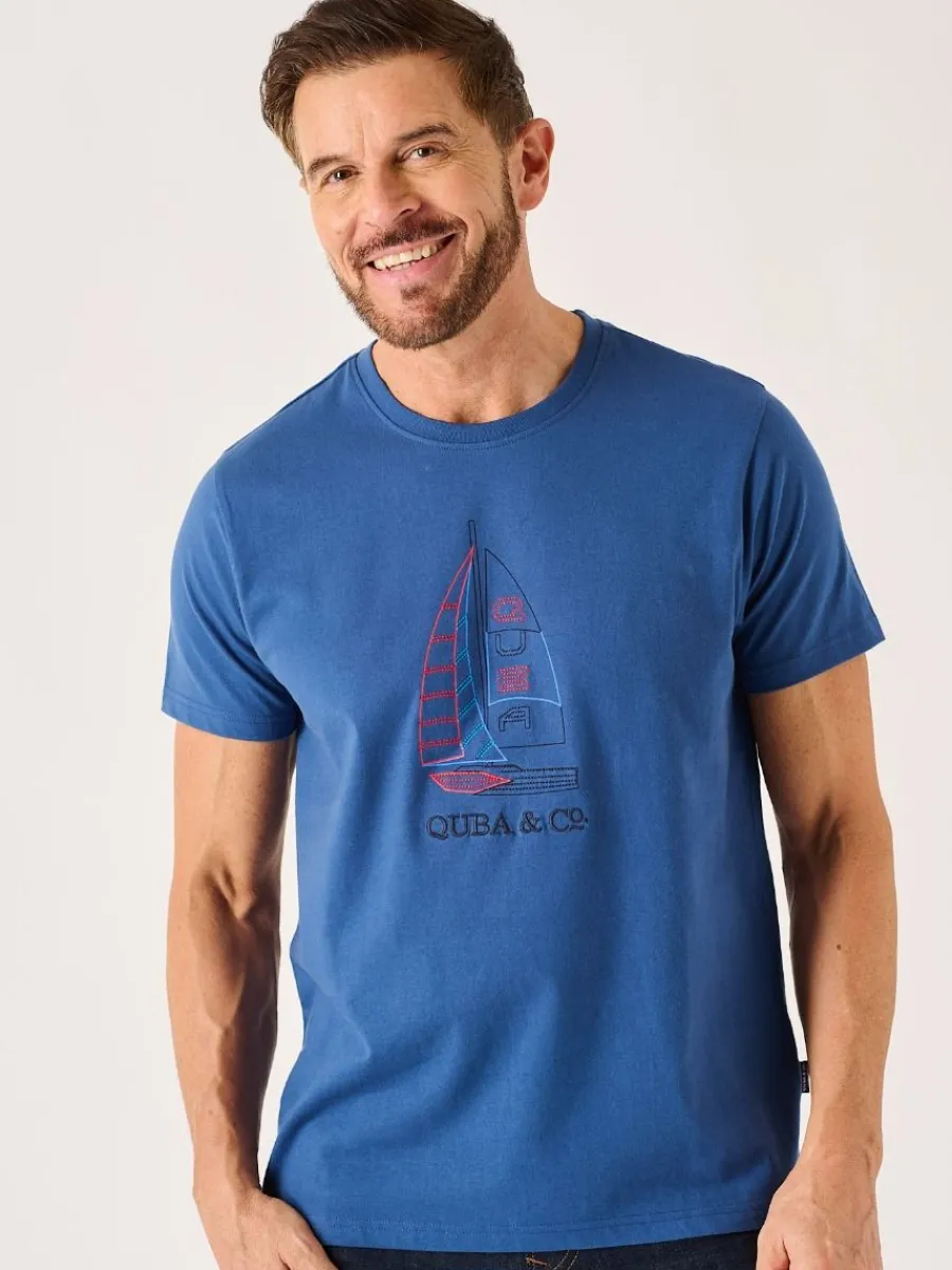 dark_blue_quba_and_co_nau_0.webp Quba & Co Dark Blue Quba And Co Nautical Design Lifestyle T-Shirt - Cromer Fashion