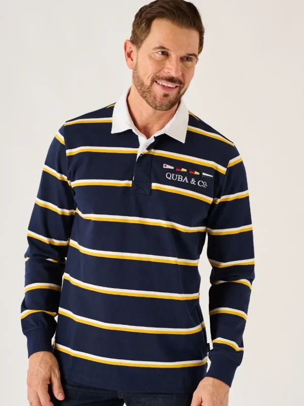 Quba & Co Dark Navy And Amber Quba And Co Lifestyle Rugby Shirt - Ade Sale