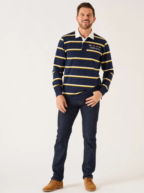 Quba & Co Dark Navy And Amber Quba And Co Lifestyle Rugby Shirt - Ade Sale