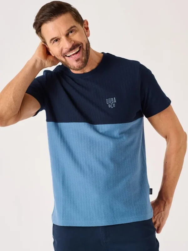 Quba & Co Dark Navy And Blue Textured Lifestyle T-Shirt - Cheston Fashion