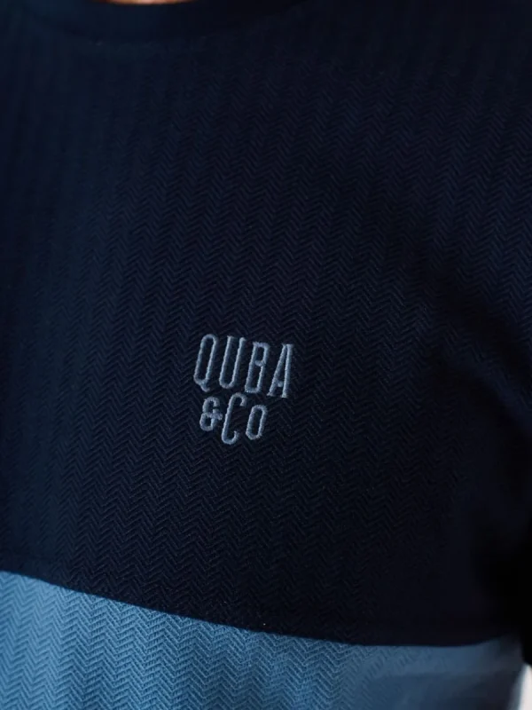 Quba & Co Dark Navy And Blue Textured Lifestyle T-Shirt - Cheston Fashion