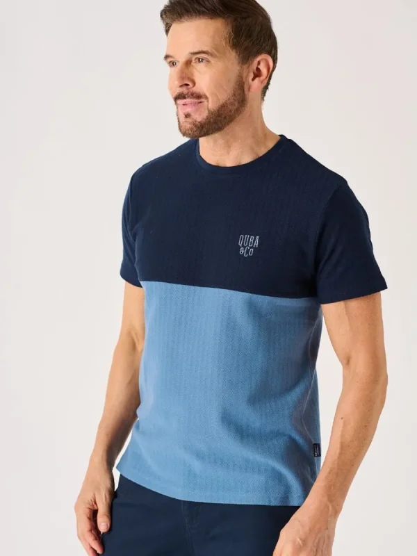 Quba & Co Dark Navy And Blue Textured Lifestyle T-Shirt - Cheston Fashion