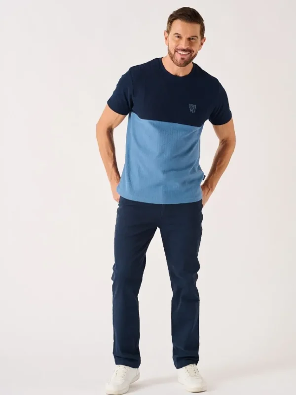 Quba & Co Dark Navy And Blue Textured Lifestyle T-Shirt - Cheston Fashion