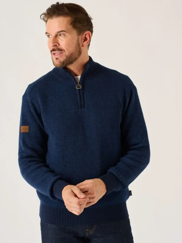 Quba & Co Dark Navy And Blue Twisted Yarn 1/4 Zip Jumper - Forster Clearance