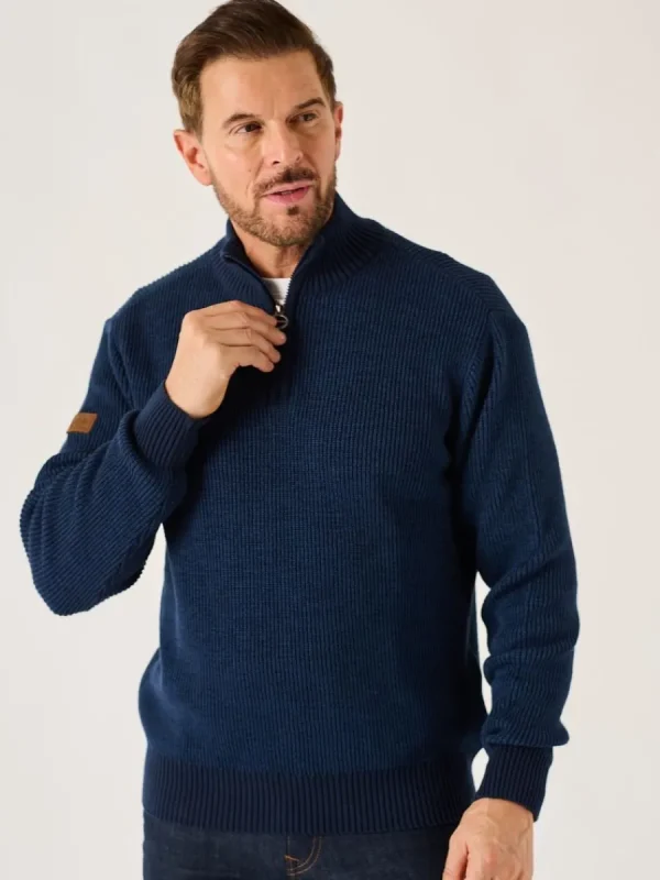 Quba & Co Dark Navy And Blue Twisted Yarn 1/4 Zip Jumper - Forster Clearance