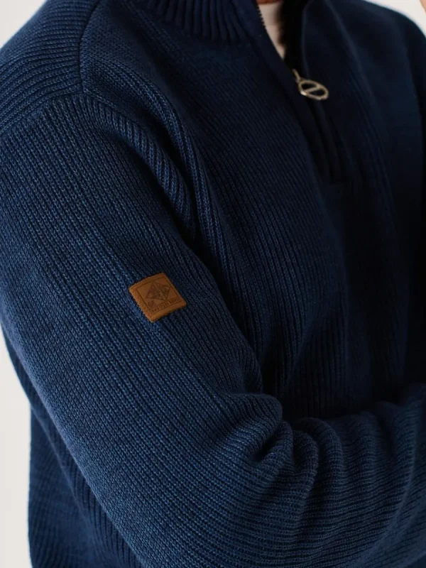 Quba & Co Dark Navy And Blue Twisted Yarn 1/4 Zip Jumper - Forster Clearance