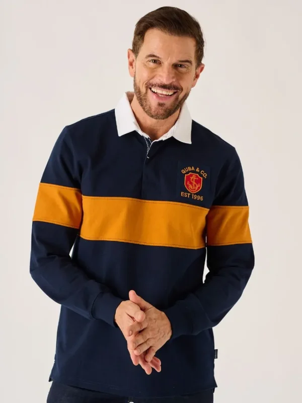 Quba & Co Dark Navy And Ochre Lifestyle Quba Rugby Shirt - Artie Clearance