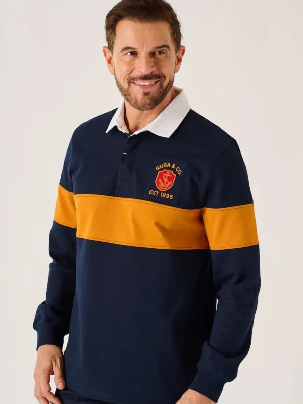 Quba & Co Dark Navy And Ochre Lifestyle Quba Rugby Shirt - Artie Clearance