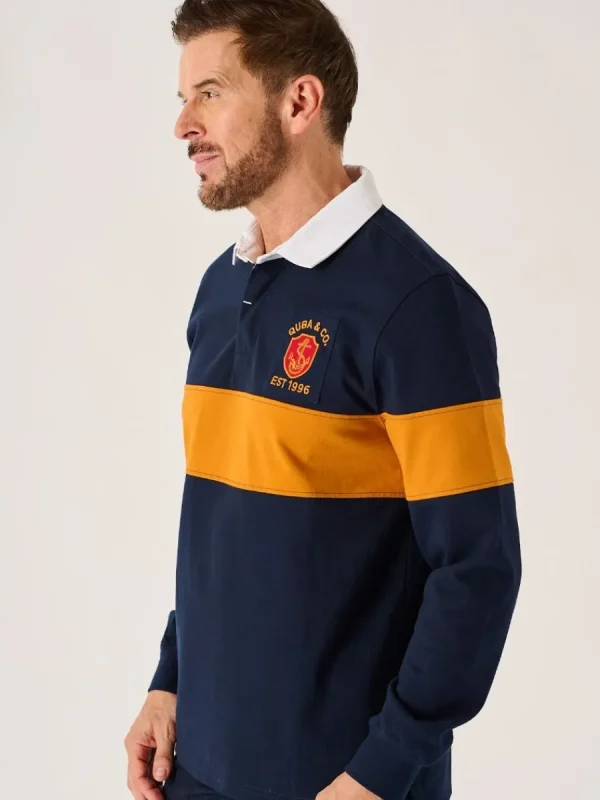 Quba & Co Dark Navy And Ochre Lifestyle Quba Rugby Shirt - Artie Clearance