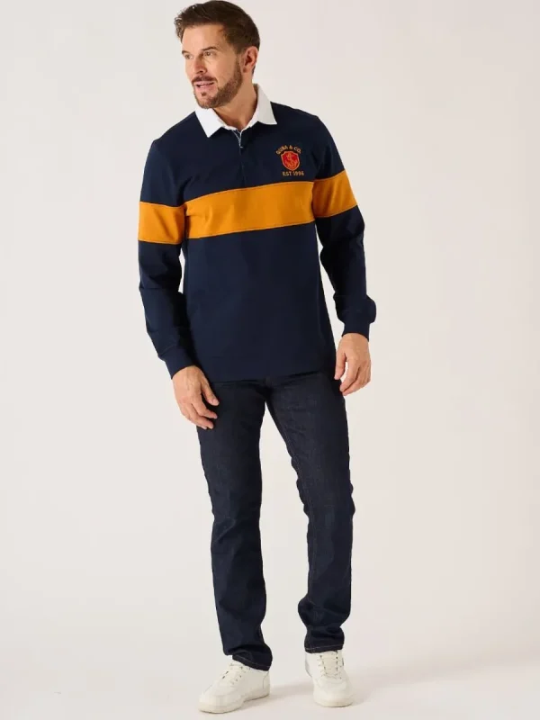 Quba & Co Dark Navy And Ochre Lifestyle Quba Rugby Shirt - Artie Clearance