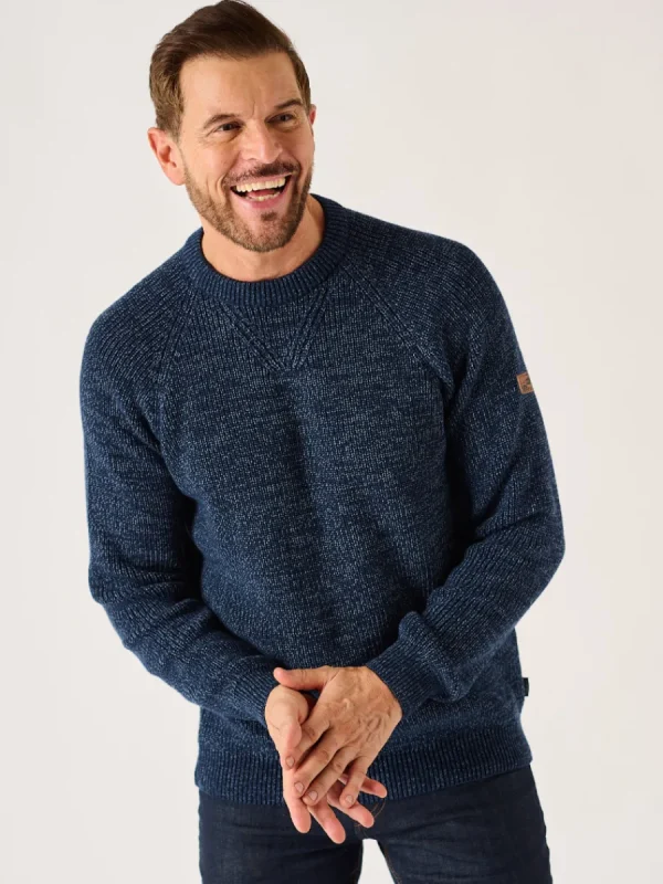 Quba & Co Dark Navy And Slate Twisted Yarn Crew Neck Jumper - Erling Sale