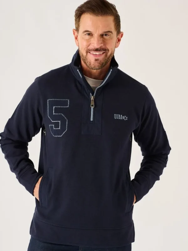 Quba & Co Dark Navy Lifestyle 1/4 Zip Pique Sweatshirt - Wilshire New