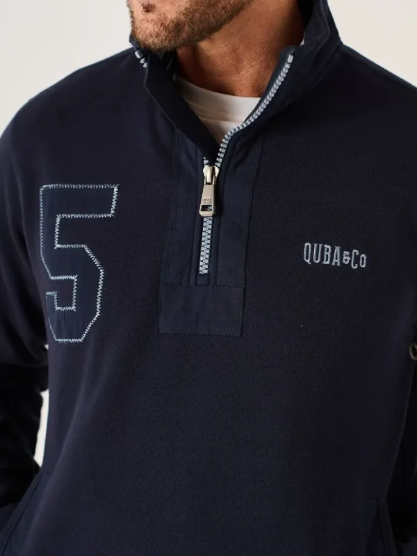 Quba & Co Dark Navy Lifestyle 1/4 Zip Pique Sweatshirt - Wilshire New