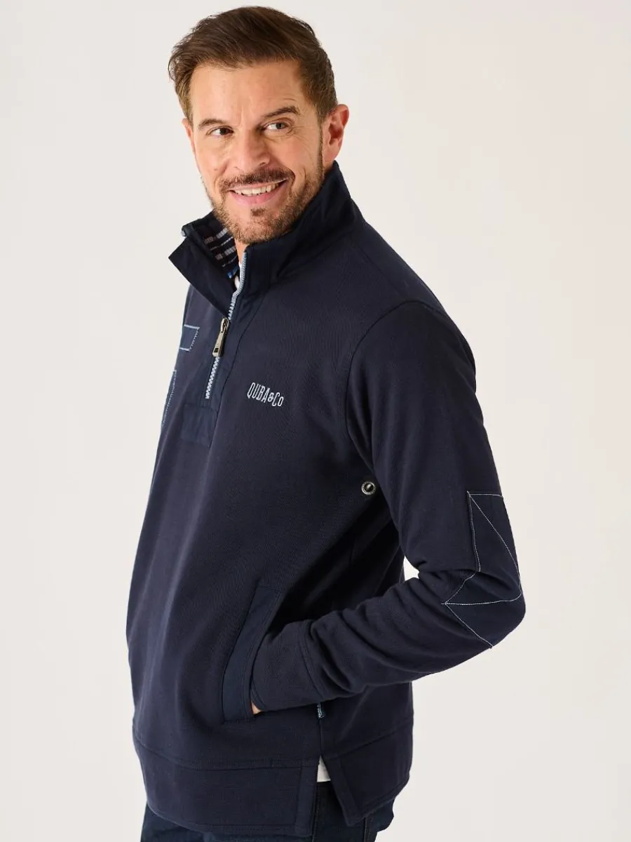 dark_navy_lifestyle__zip__2.webp Quba & Co Dark Navy Lifestyle 1/4 Zip Pique Sweatshirt - Wilshire New