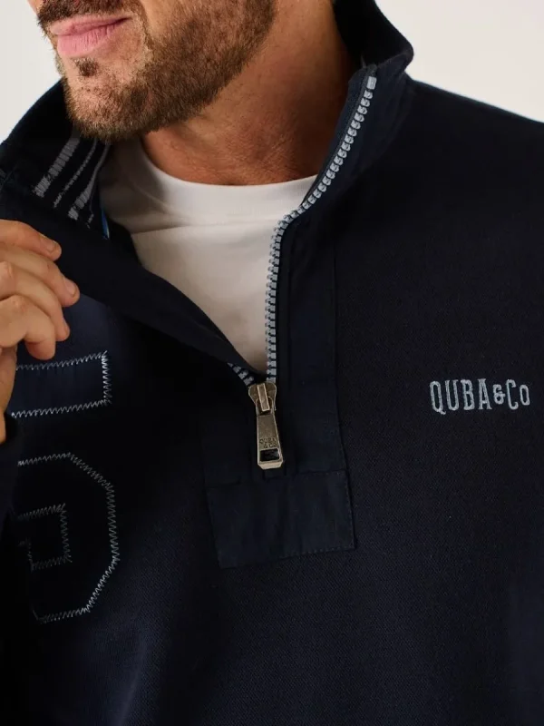 Quba & Co Dark Navy Lifestyle 1/4 Zip Pique Sweatshirt - Wilshire New