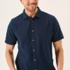 Quba & Co Dark Navy Short Sleeve Linen Cotton Mix Shirt - Wincombe Online