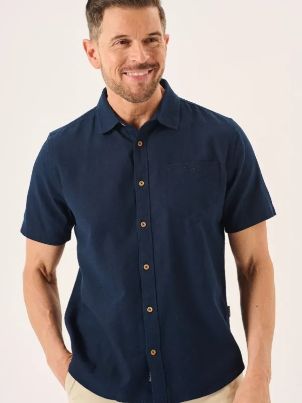 Quba & Co Dark Navy Short Sleeve Linen Cotton Mix Shirt - Wincombe Online