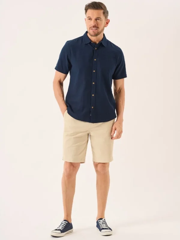 Quba & Co Dark Navy Short Sleeve Linen Cotton Mix Shirt - Wincombe Online