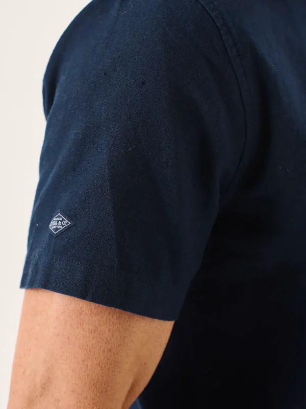 Quba & Co Dark Navy Short Sleeve Linen Cotton Mix Shirt - Wincombe Online