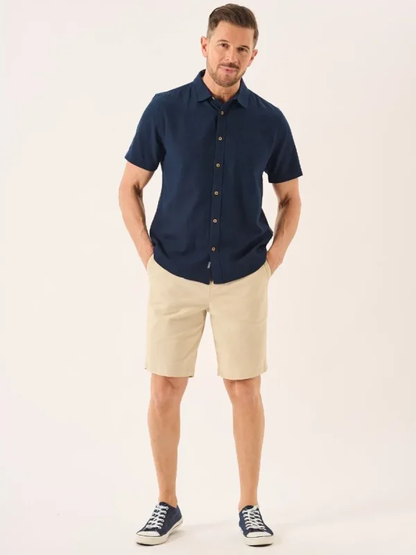 Quba & Co Dark Navy Short Sleeve Linen Cotton Mix Shirt - Wincombe Online