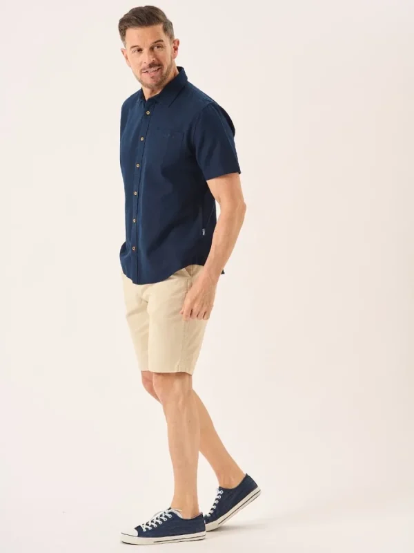 Quba & Co Dark Navy Short Sleeve Linen Cotton Mix Shirt - Wincombe Online
