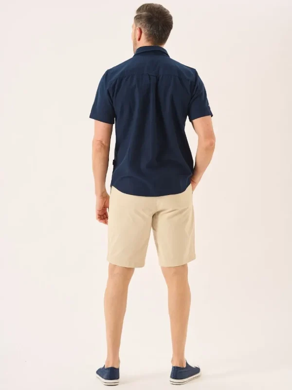 Quba & Co Dark Navy Short Sleeve Linen Cotton Mix Shirt - Wincombe Online
