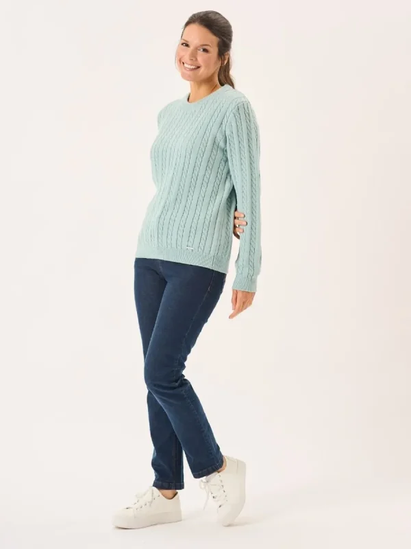 Quba & Co Dusty Aqua Cotton Cable Knit Jumper - Calla New