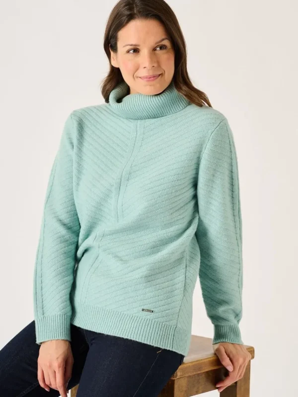 Quba & Co Dusty Aqua Diagonal Stitch Roll Neck Jumper - Amelia Hot