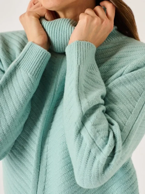 Quba & Co Dusty Aqua Diagonal Stitch Roll Neck Jumper - Amelia Hot