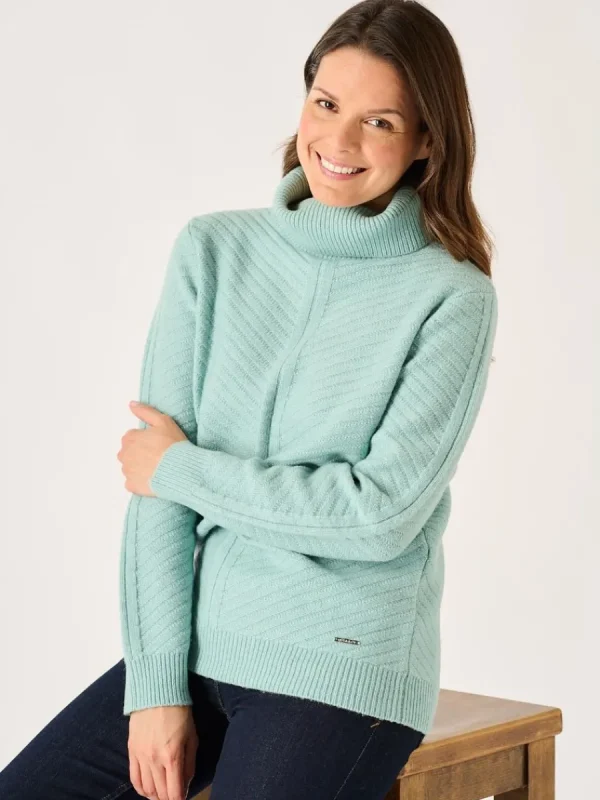 Quba & Co Dusty Aqua Diagonal Stitch Roll Neck Jumper - Amelia Hot