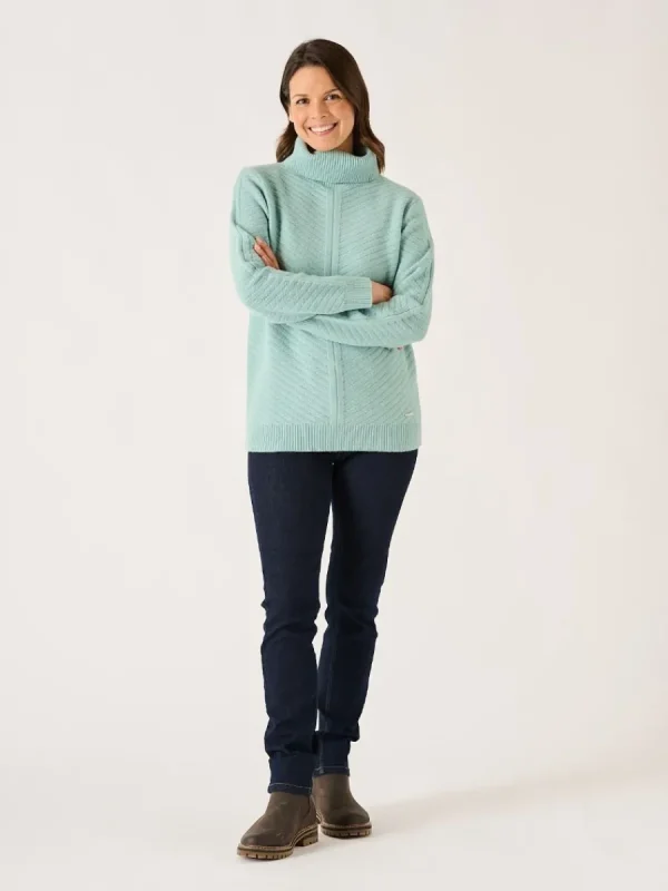 Quba & Co Dusty Aqua Diagonal Stitch Roll Neck Jumper - Amelia Hot