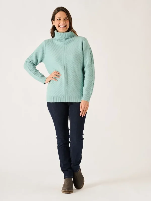 Quba & Co Dusty Aqua Diagonal Stitch Roll Neck Jumper - Amelia Hot