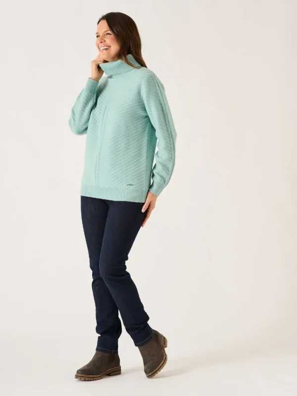 Quba & Co Dusty Aqua Diagonal Stitch Roll Neck Jumper - Amelia Hot