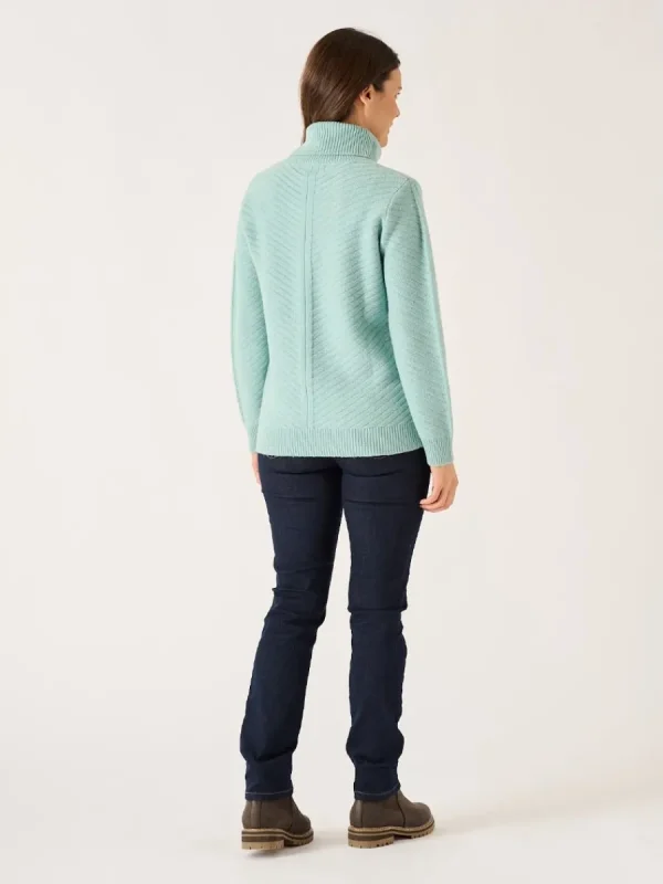 Quba & Co Dusty Aqua Diagonal Stitch Roll Neck Jumper - Amelia Hot