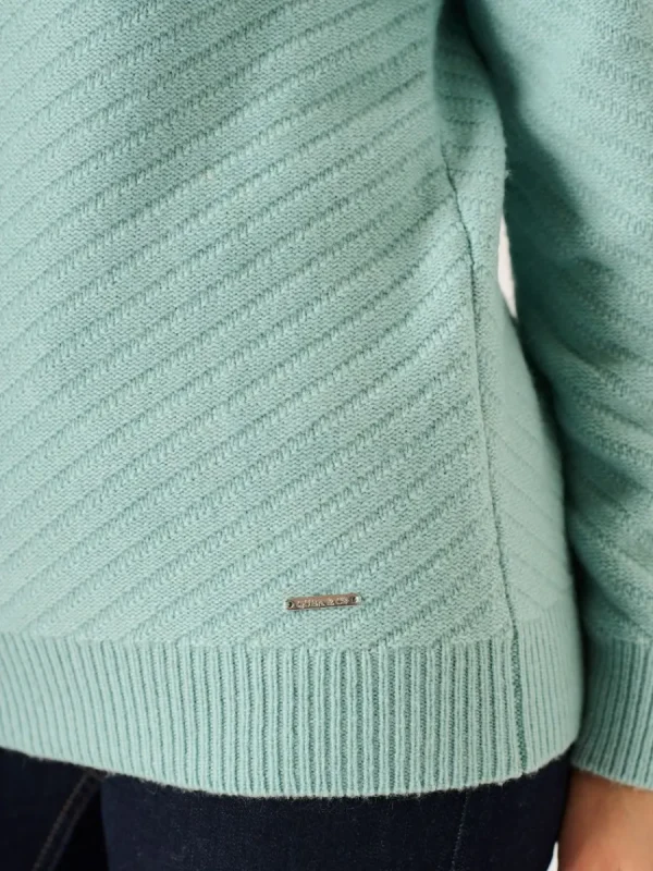 Quba & Co Dusty Aqua Diagonal Stitch Roll Neck Jumper - Amelia Hot