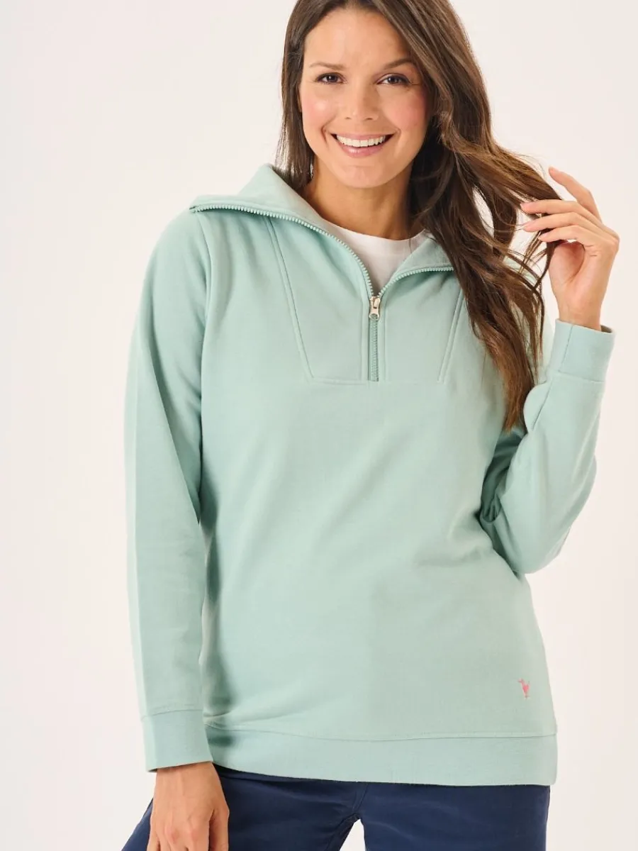 dusty_aqua_zip_neck_colla_0.webp Quba & Co Dusty Aqua Zip Neck Collared Sweatshirt - Garcelle Online