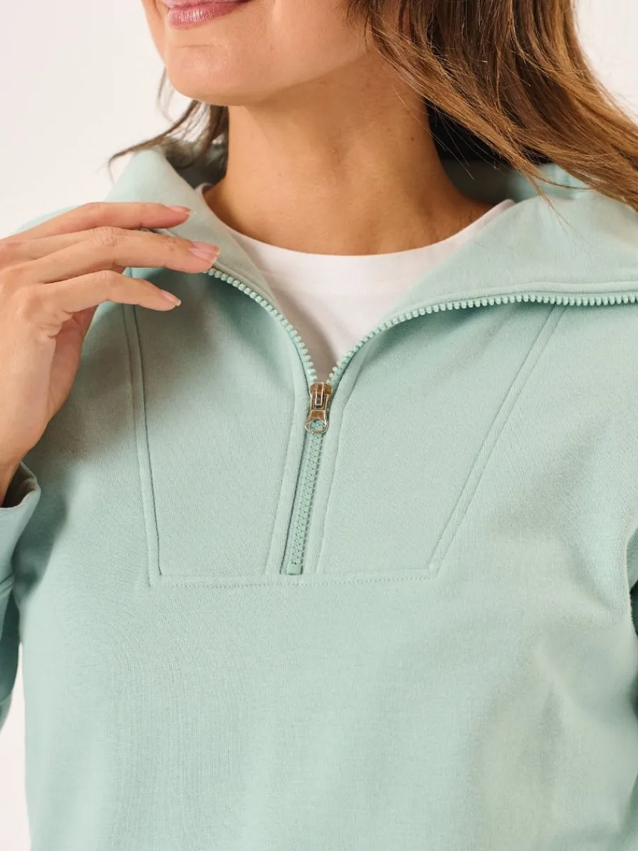 dusty_aqua_zip_neck_colla_1.webp Quba & Co Dusty Aqua Zip Neck Collared Sweatshirt - Garcelle Online