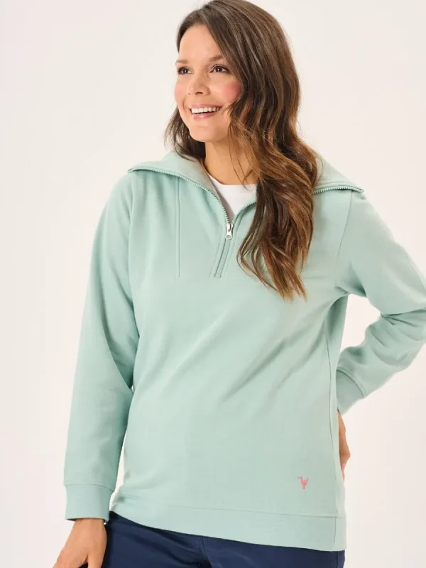 Quba & Co Dusty Aqua Zip Neck Collared Sweatshirt - Garcelle Online