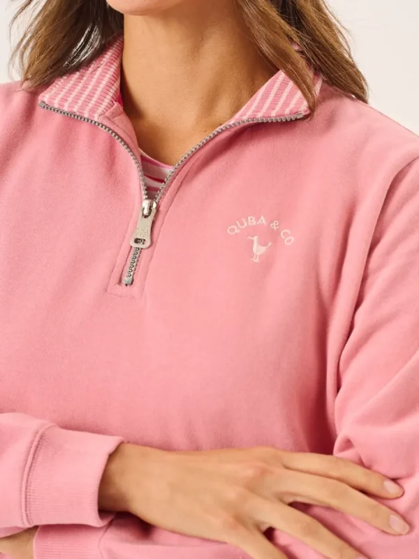 Quba & Co Dusty Rose Pink Zip Neck Sweatshirt - Carlie Best