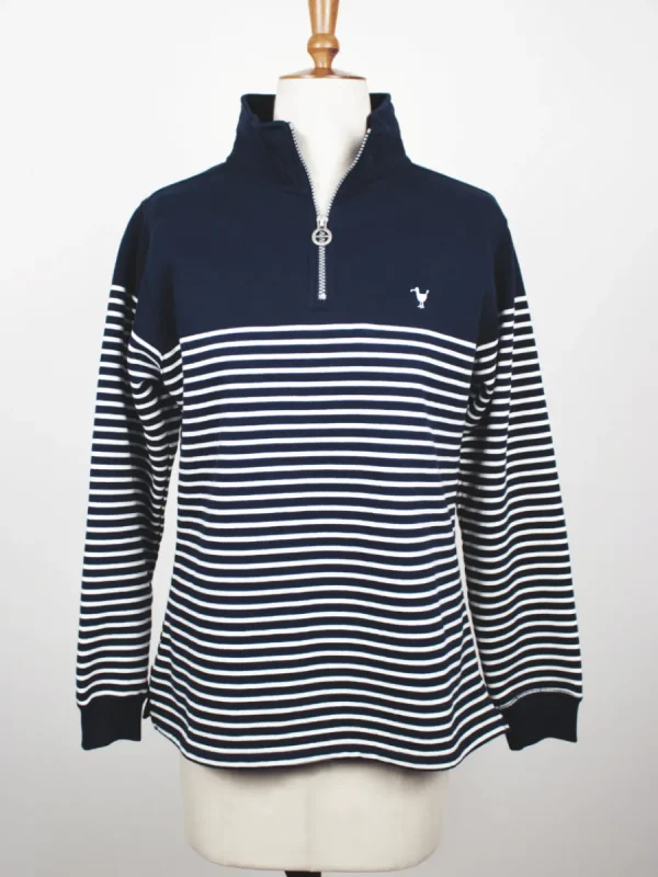 Quba & Co Everly Striped 1/4 Zip Sweatshirt In Navy And White Stripe Sale