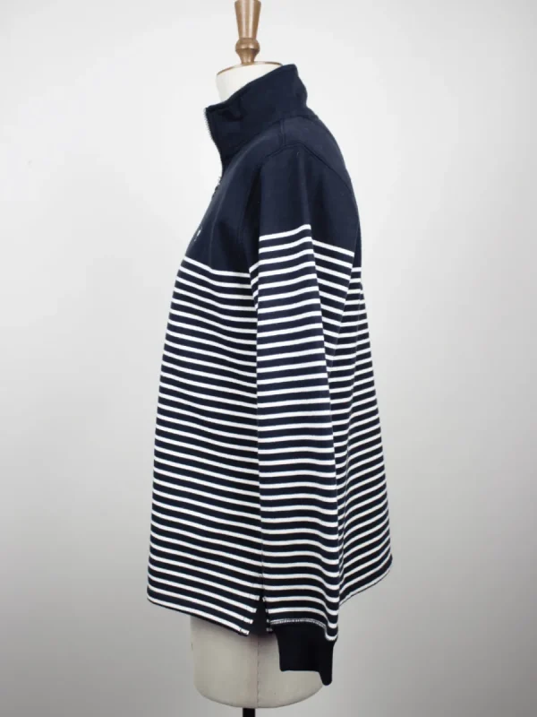 Quba & Co Everly Striped 1/4 Zip Sweatshirt In Navy And White Stripe Sale