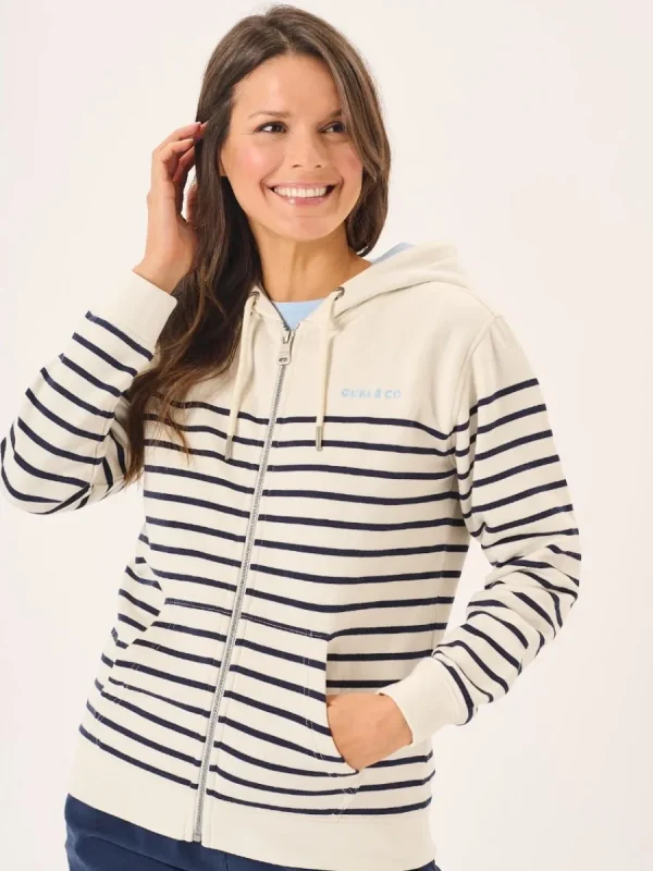 Quba & Co Foam And Navy Striped Quba And Co Zip Through Hoodie - Tinsley Online